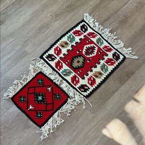 Handcrafted Red and Black Geometric Pattern handwoven wool kilim .